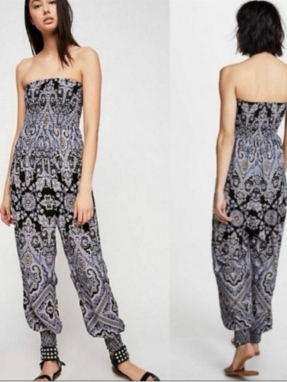 66. Free People Thinking Of You Printed Strapless Jumpsuit Boho